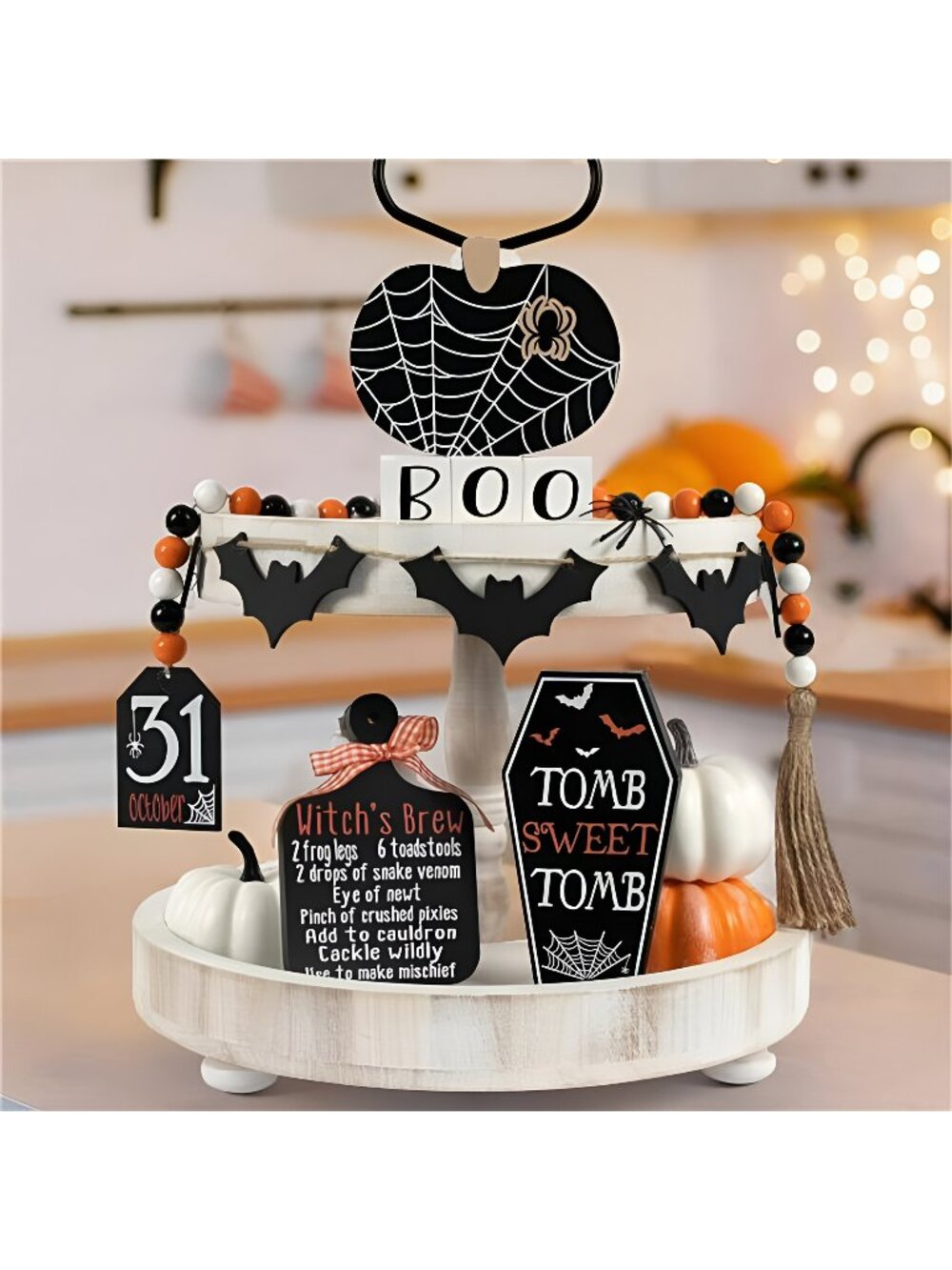 Halloween Decor | 8PCS Halloween Tiered Tray Decor | BOO, Tomb, Pumpkin Signs